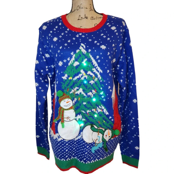 Jolly Sweaters Funny Light Up Ugly Christmas Sweater Snowman Attacks Snowman Lg - Picture 1 of 11